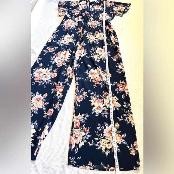 Xhilaration Floral Navy Pink Lightweight Polyester Blend Jumpsuit Women’s XXL - Picture 8 of 16